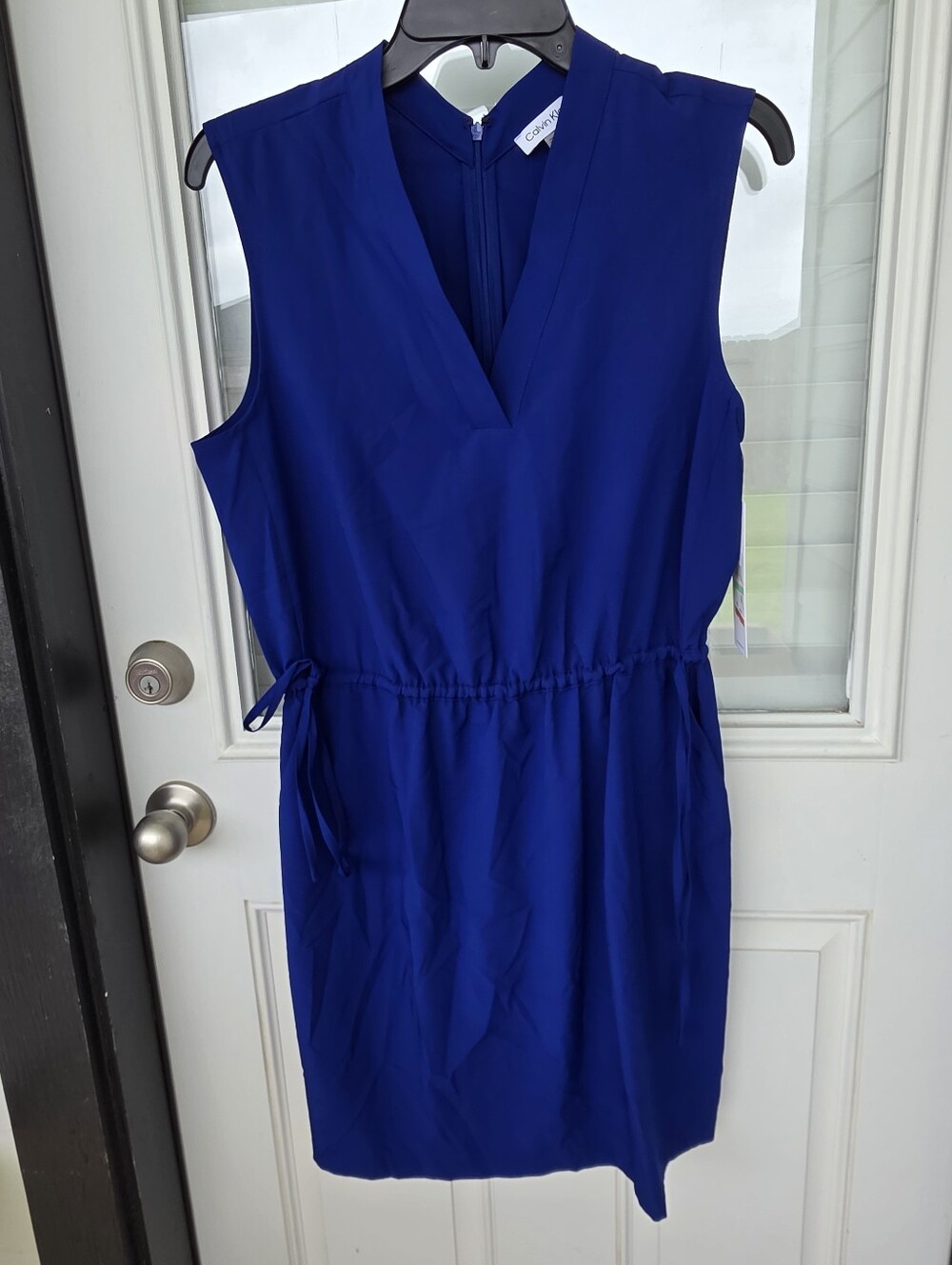 Calvin Klein NWT Blue Dress Sz 8 Sleeveless Drawstring Waist Career Cocktail - Picture 2 of 9